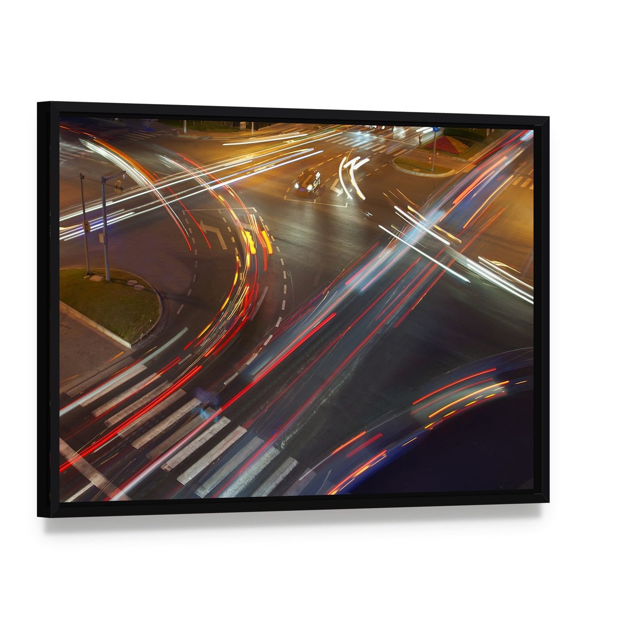 Colorful Traffic Lights Canvas Wall Art, framed canvas in a black floater frame, angled product view