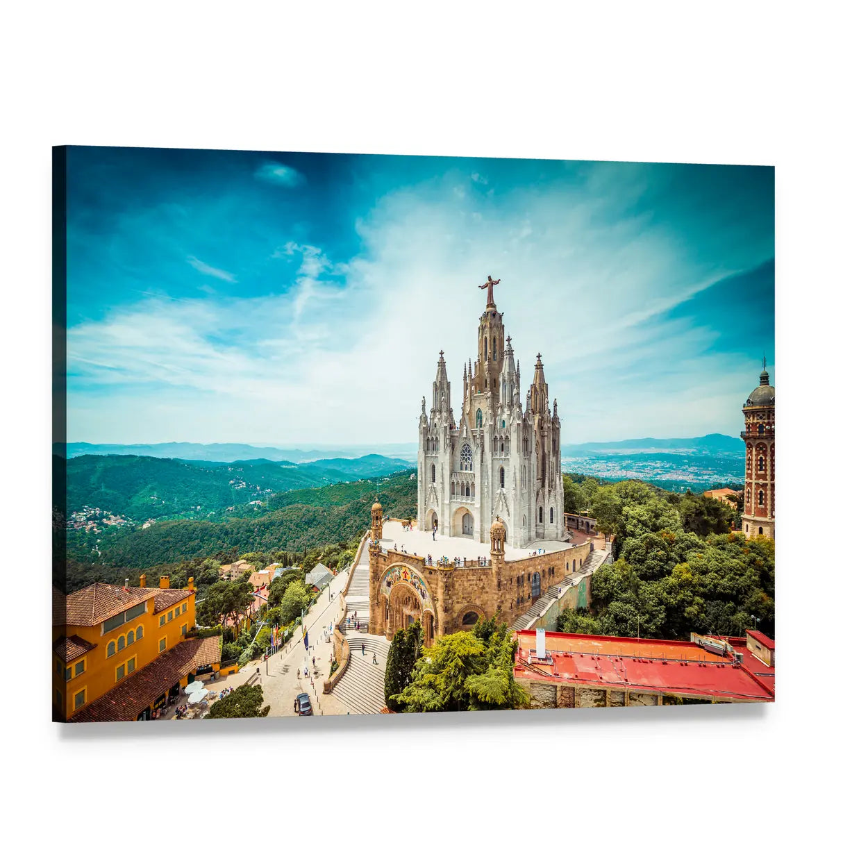 Tibidabo Church in Barcelona Canvas Wall Art, single panel gallery wrapped canvas, angled product view