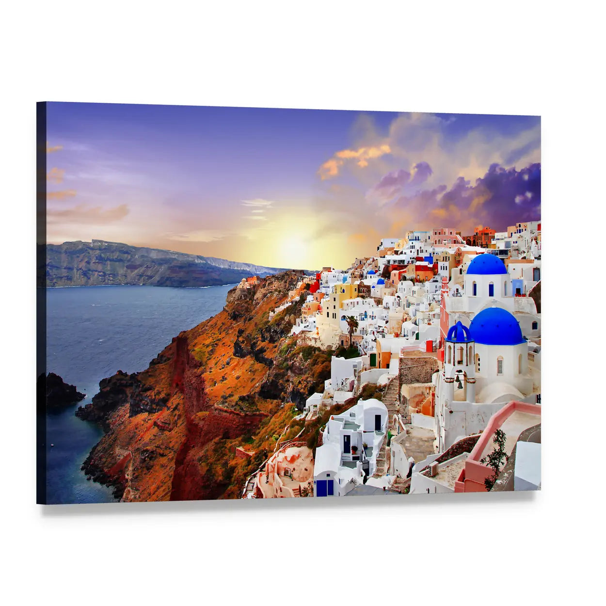Sunset Over Santorini Canvas Wall Art, single panel gallery wrapped canvas, angled product view