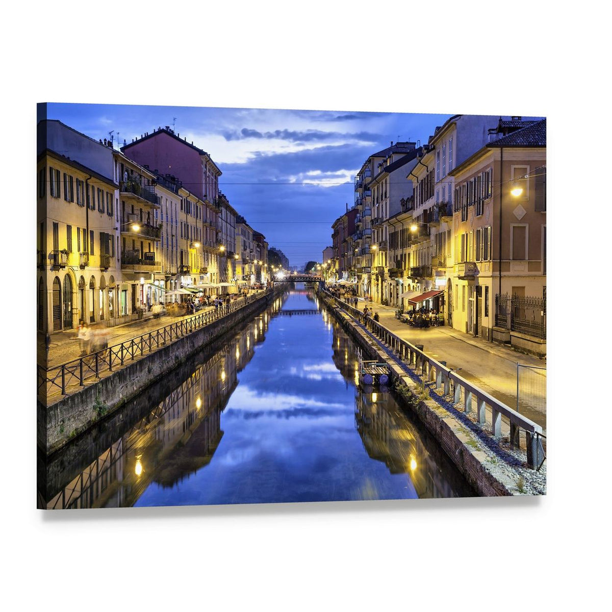 Naviglio Grande Canal Evening Reflections Canvas Wall Art, single panel gallery wrapped canvas, angled product view
