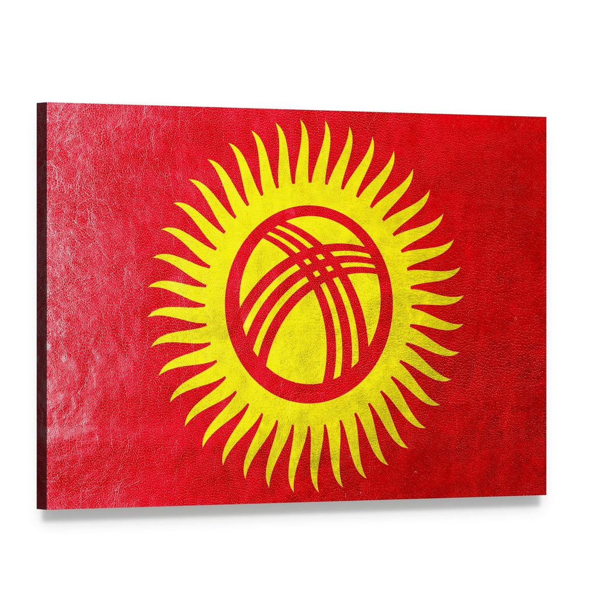 Kyrgyzstan Flag with Tunduk Sun Canvas Wall Art, single panel gallery wrapped canvas, angled product view