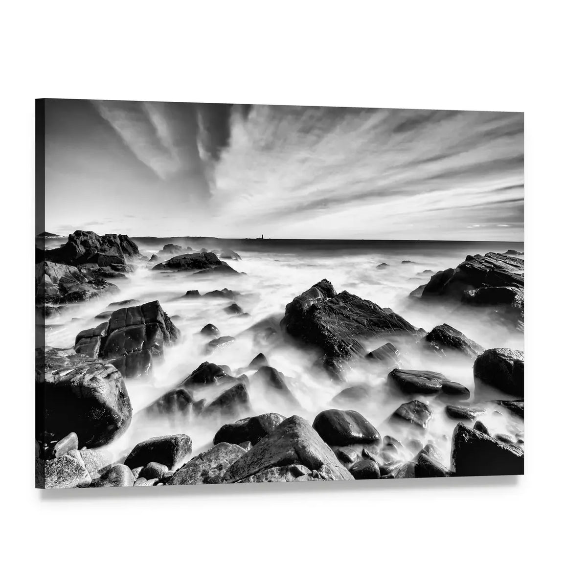 Portland Maine Rocky Coastline Canvas Wall Art, single panel gallery wrapped canvas, angled product view
