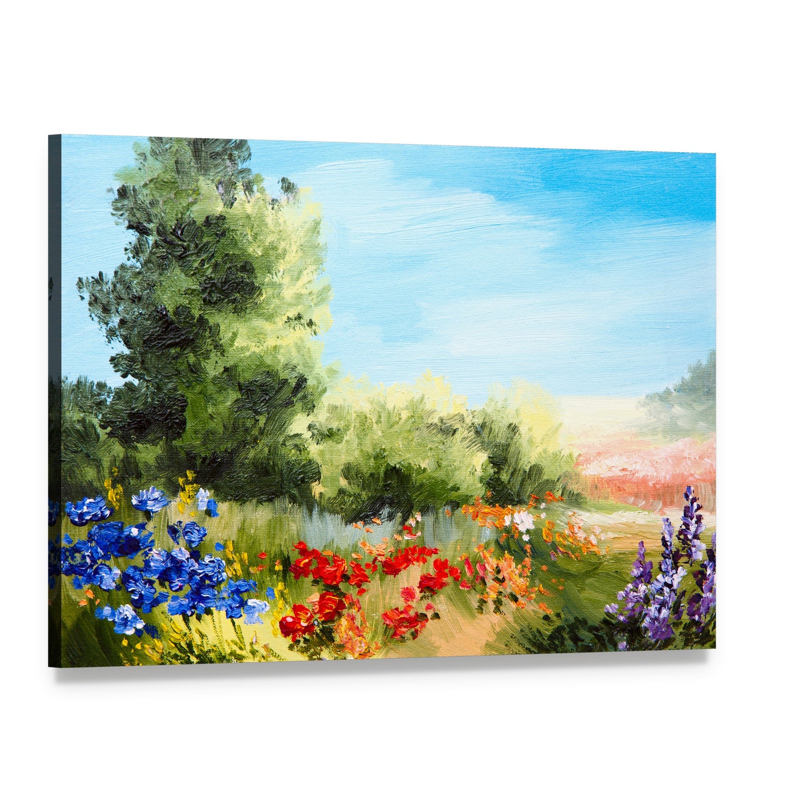 Field of Flowers Abstract Canvas Wall Art, single panel gallery wrapped canvas, angled product view