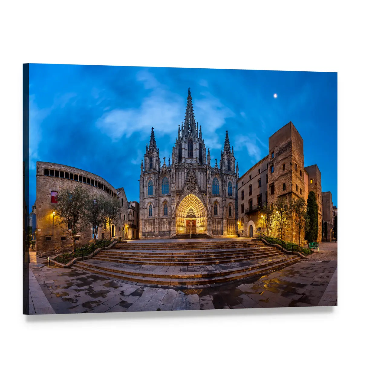 Cathedral of Saint Eulalia at Twilight Canvas Wall Art, single panel gallery wrapped canvas, angled product view