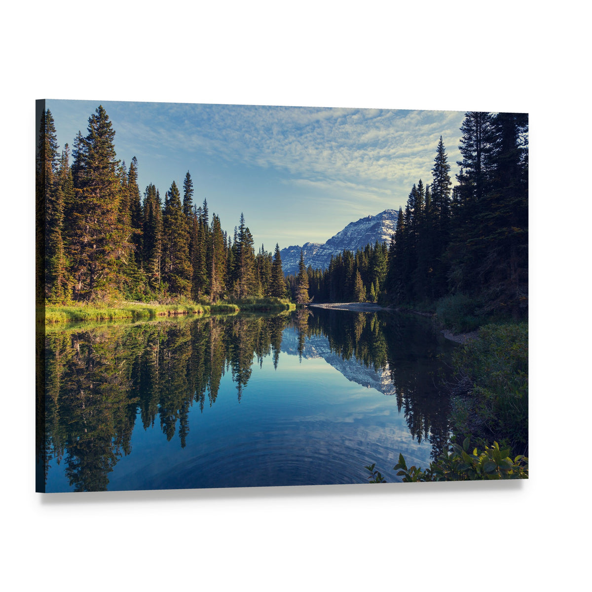Glacier National Park Mountain Lake Reflection Canvas Wall Art, single panel gallery wrapped canvas, angled product view