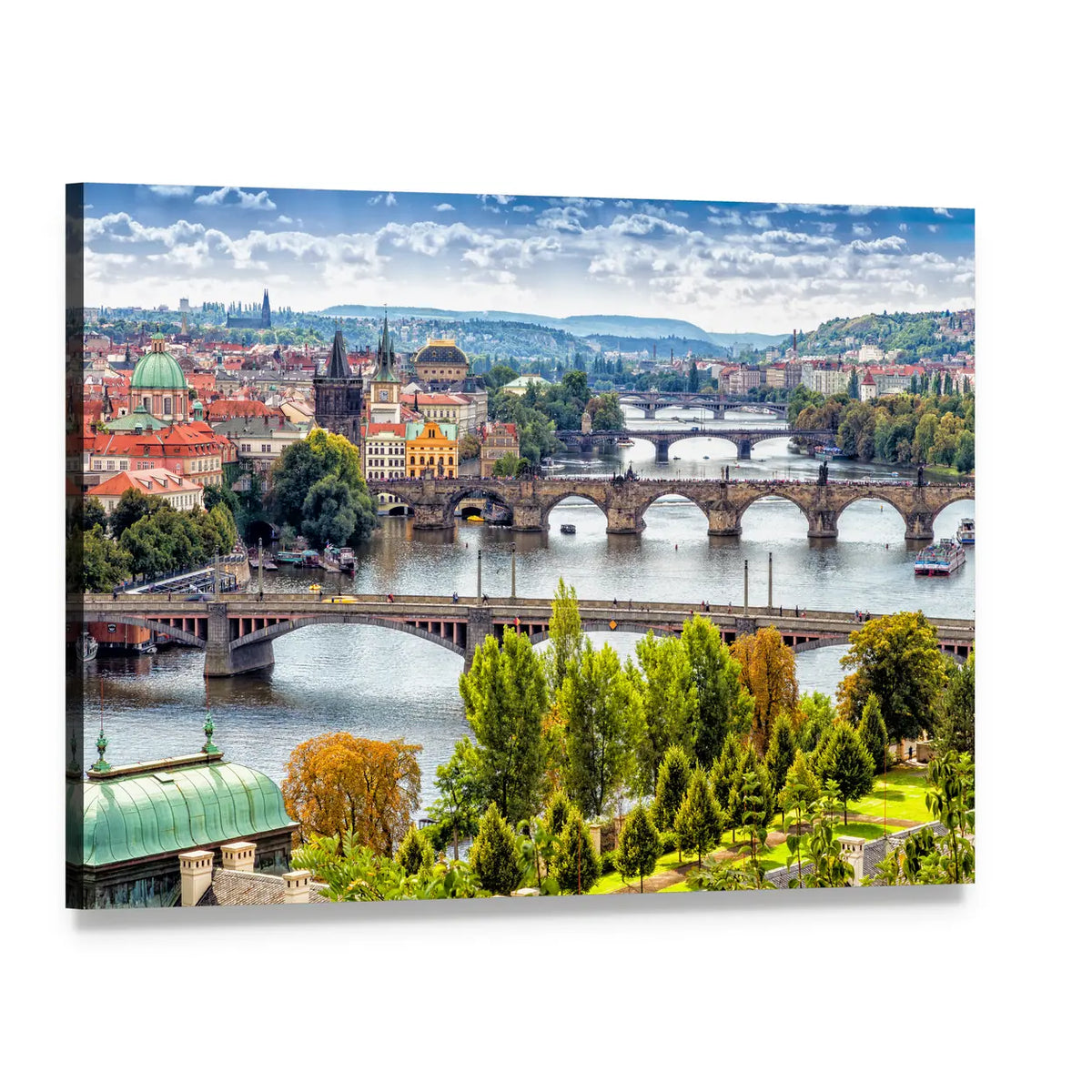 Bridges on the Vltava River Canvas Wall Art, single panel gallery wrapped canvas, angled product view
