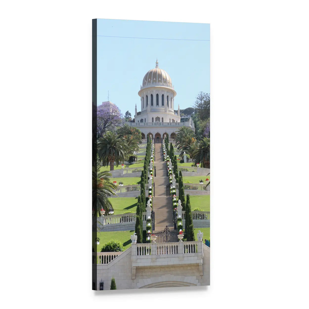 Bahai Garden with White Dome in Israel Vertical Canvas Wall Art, 1 panel 1 Vertical layout gallery wrapped canvas set, angled product view