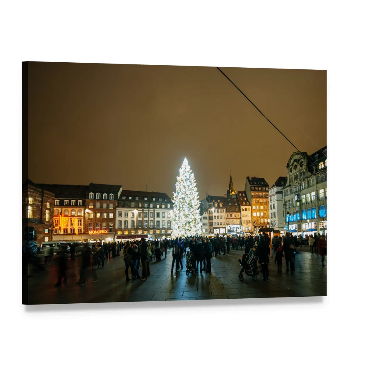 Kleber Square Christmas Night Canvas Wall Art, single panel gallery wrapped canvas, angled product view