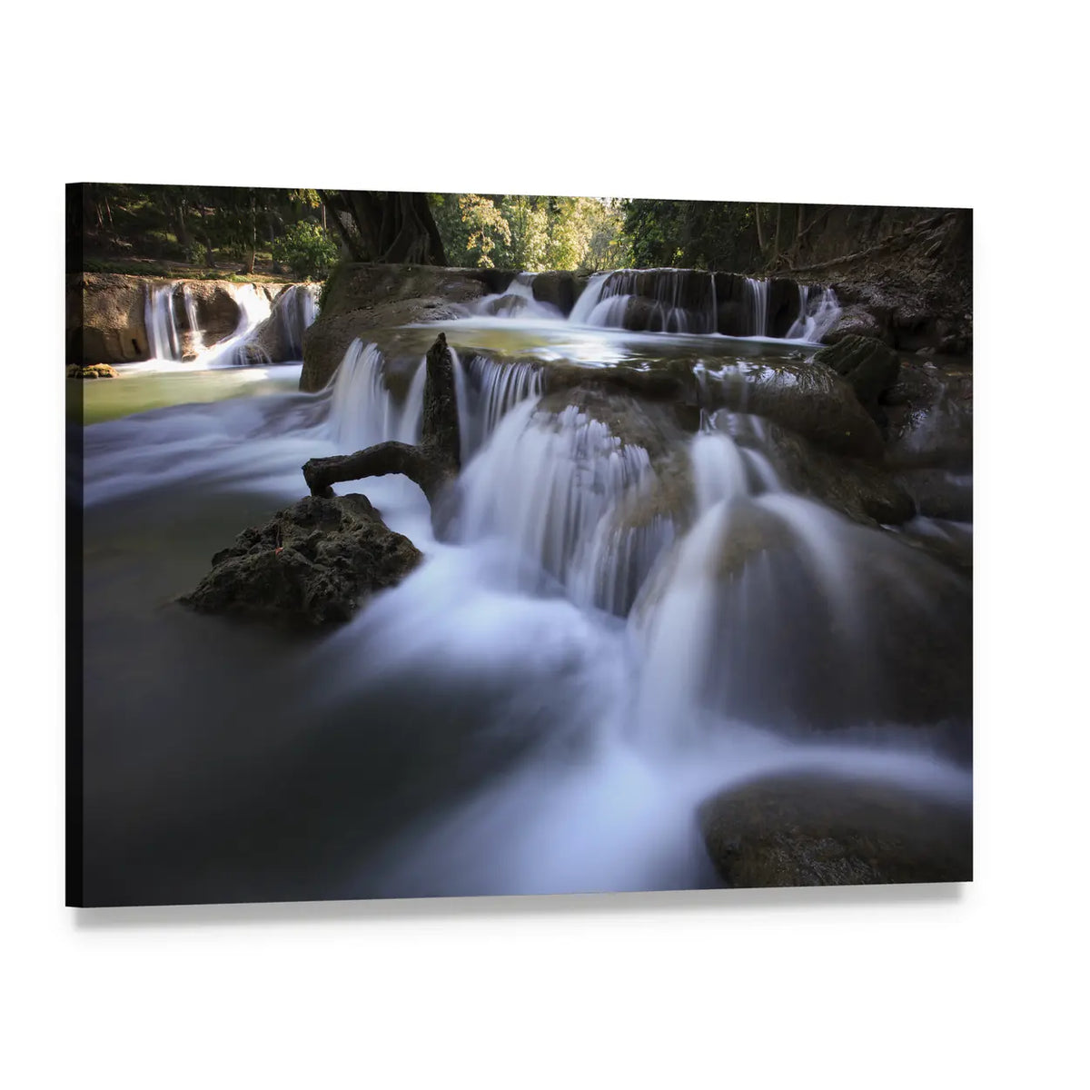 Waterfalls in Thailand's Deep Forest Canvas Wall Art, single panel gallery wrapped canvas, angled product view