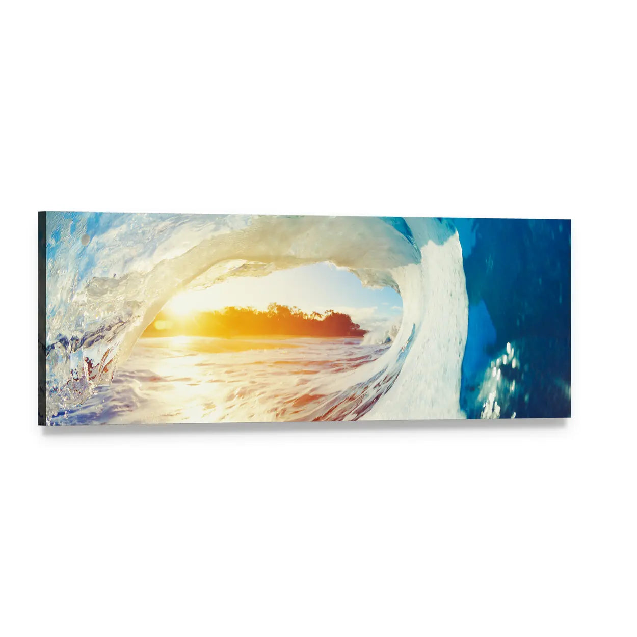 Sunrise Inside a Wave Barrel Panoramic Canvas Wall Art, single panel gallery wrapped canvas, angled product view