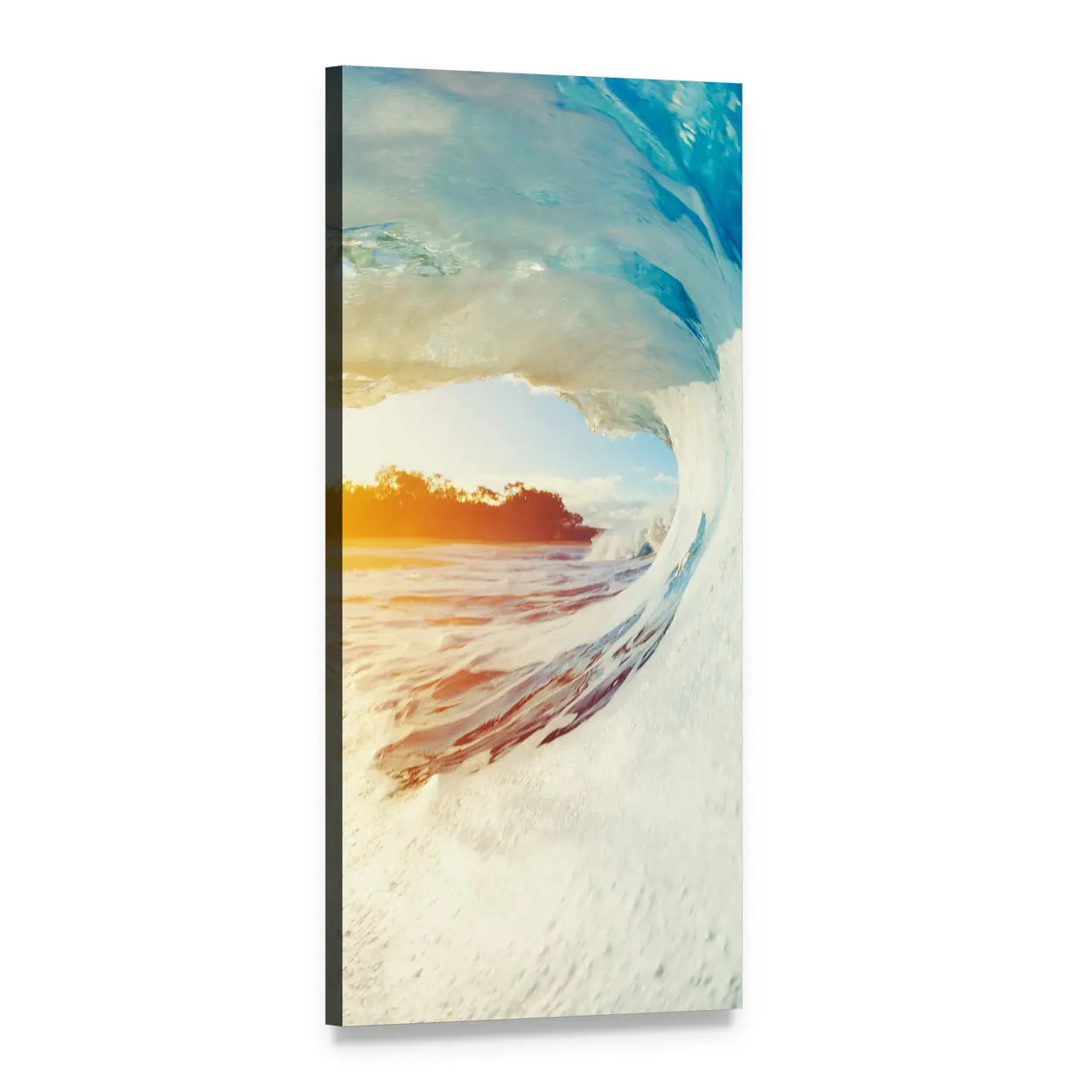Ocean Wave Crashing at Sunrise Vertical Canvas Wall Art, 1 panel 1 Vertical layout gallery wrapped canvas set, angled product view
