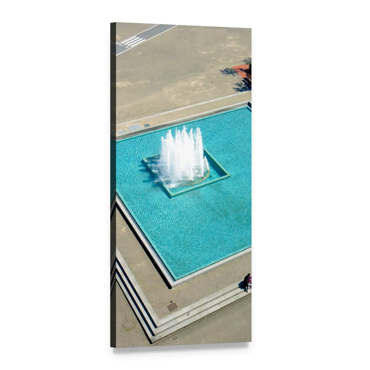 Aerial Turquoise Fountain Over Rectangular Pool Vertical Canvas Wall Art, 1 panel 1 Vertical layout gallery wrapped canvas set, angled product view