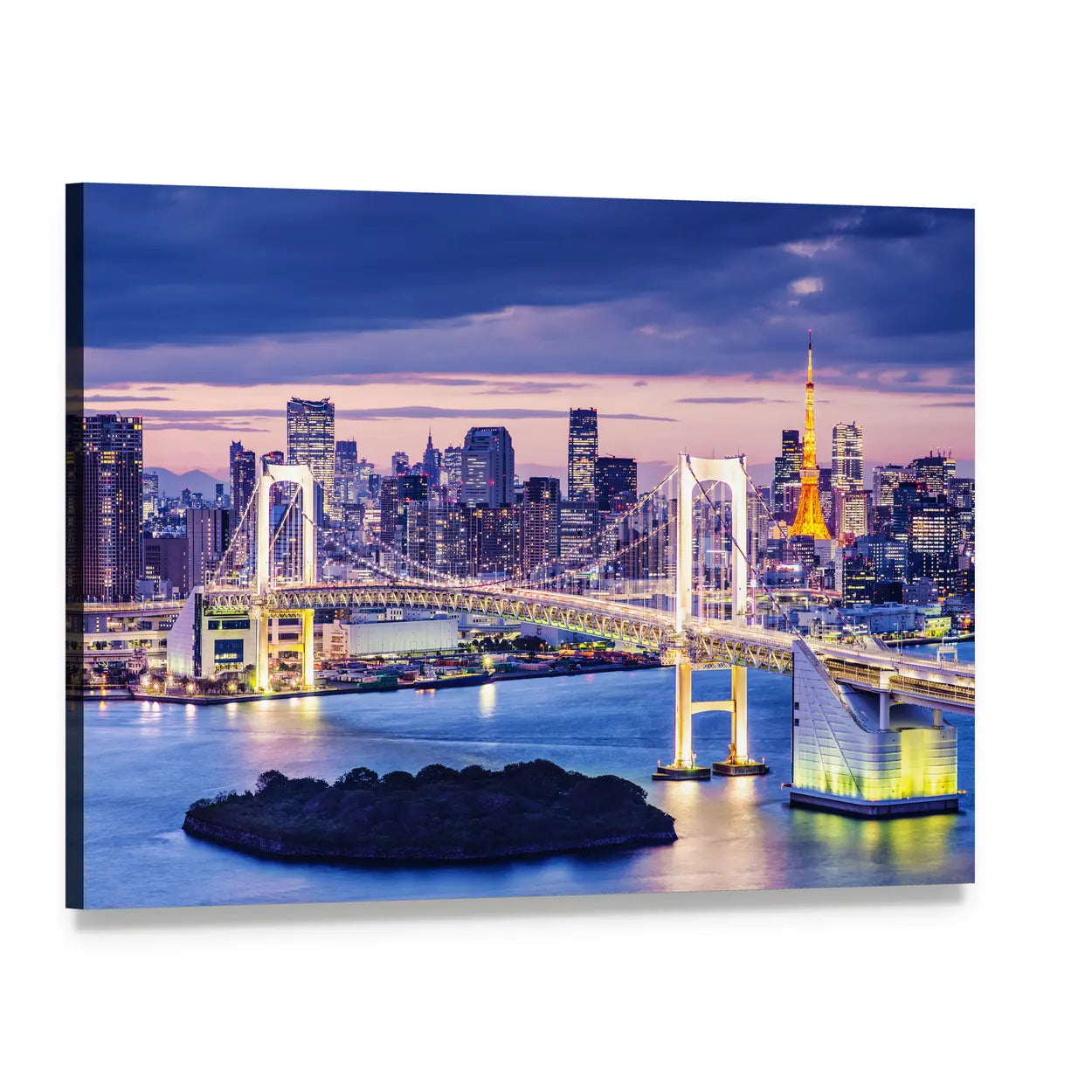 Rainbow Bridge Over Tokyo Bay Canvas Wall Art, single panel gallery wrapped canvas, angled product view