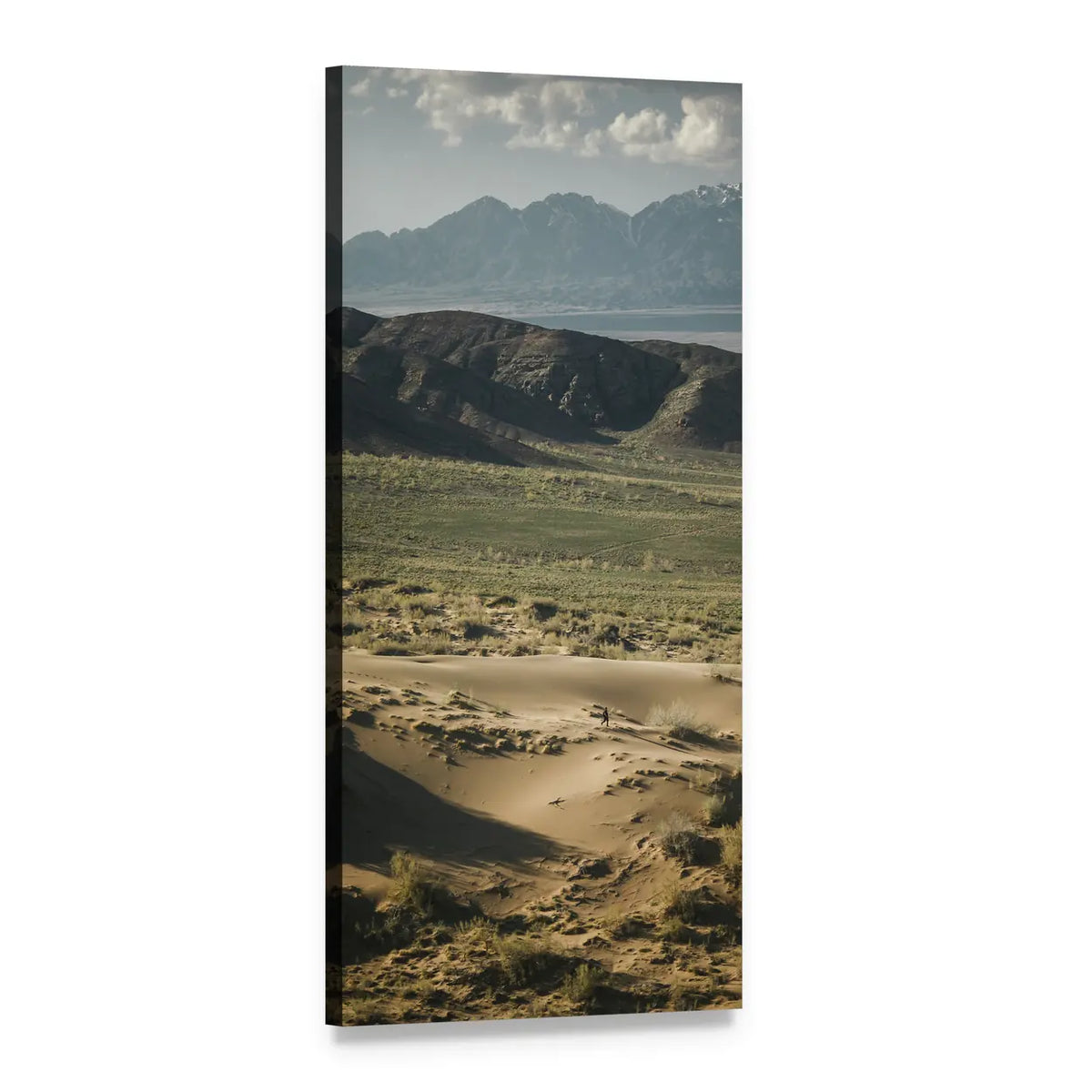 Winding Sand Dunes at Golden Hour Vertical Canvas Wall Art, 1 panel 1 Vertical layout gallery wrapped canvas set, angled product view