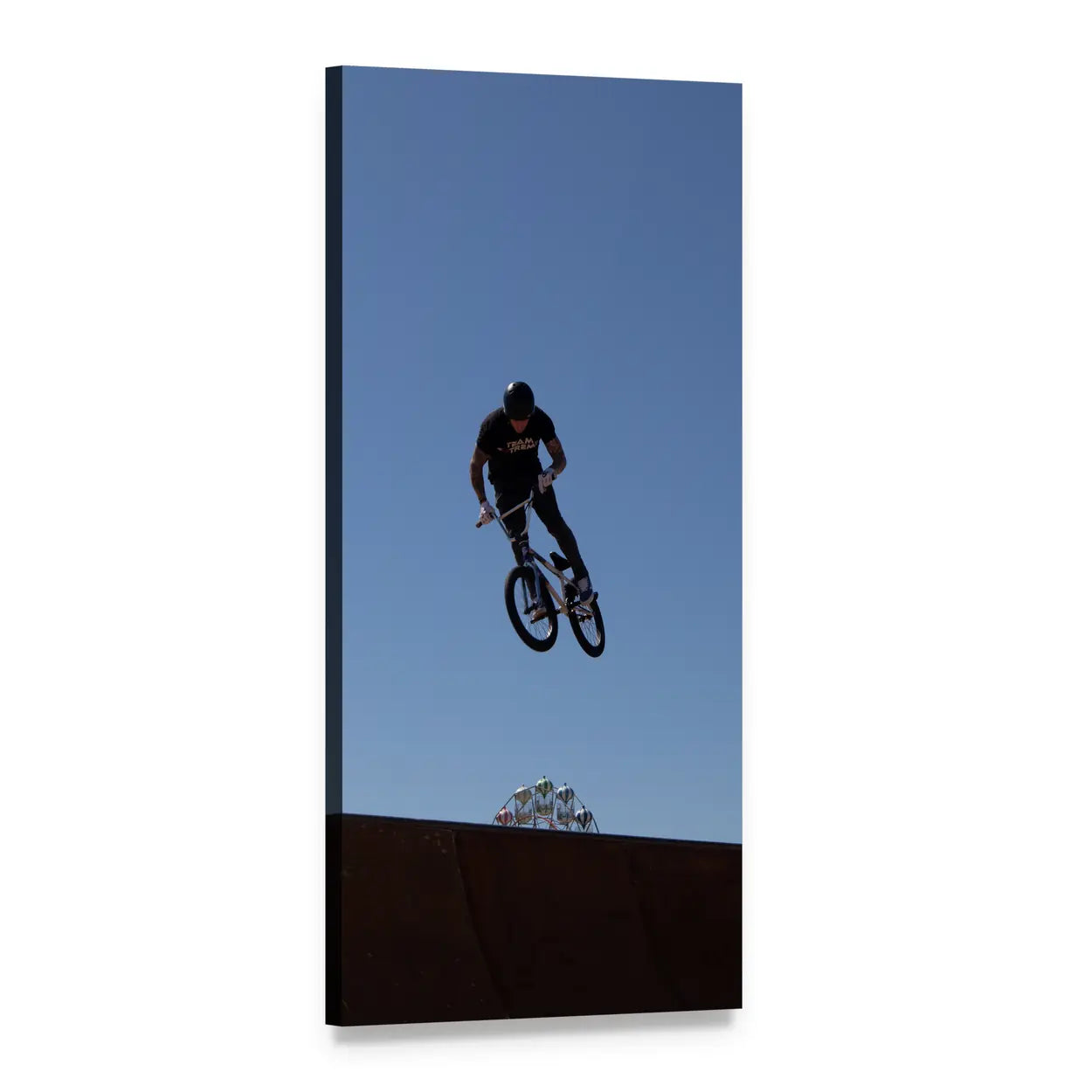 Bmx Rider Silhouette on Ramp Vertical Canvas Wall Art, 1 panel 1 Vertical layout gallery wrapped canvas set, angled product view
