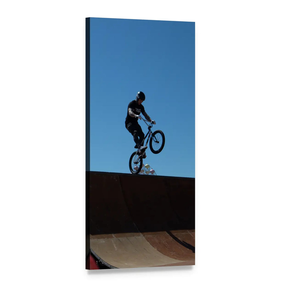 Bmx Rider Performing Trick Vertical Canvas Wall Art, 1 panel 1 Vertical layout gallery wrapped canvas set, angled product view