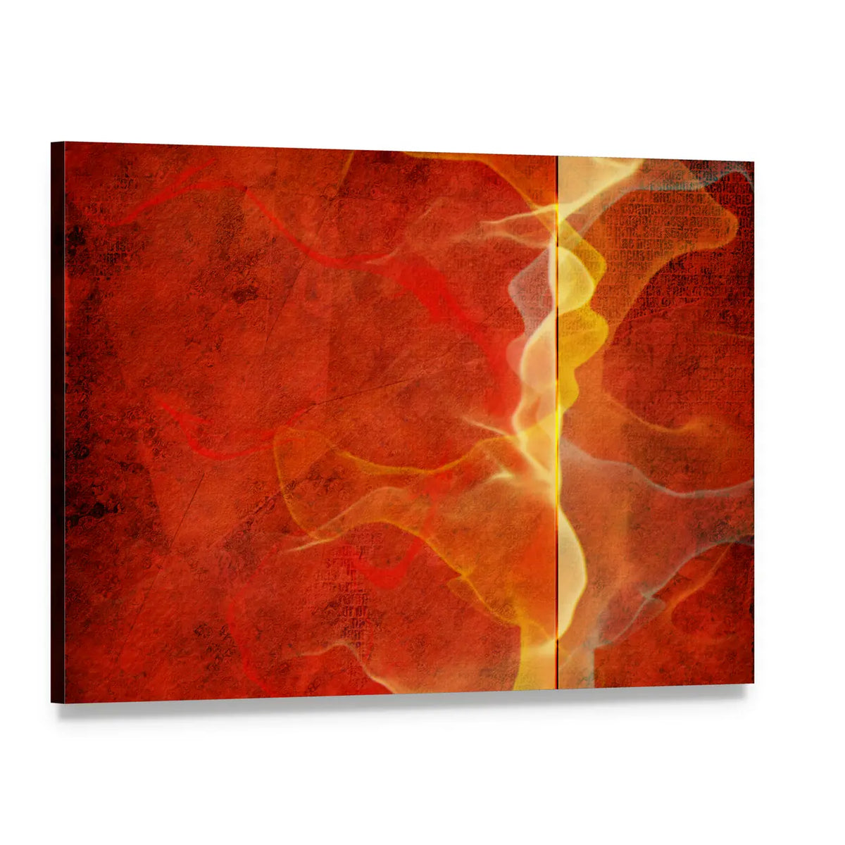 Fiery Marble Abstract in Red and Gold Canvas Wall Art, single panel gallery wrapped canvas, angled product view