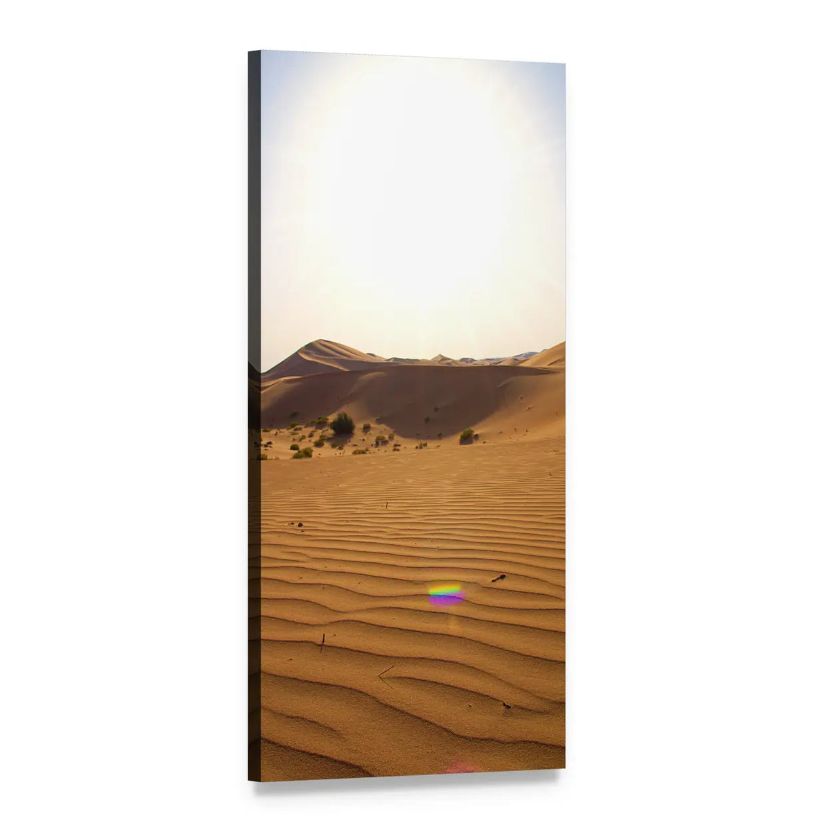 Sunlit Emirates Desert Sand Dunes Vertical Canvas Wall Art, 1 panel 1 Vertical layout gallery wrapped canvas set, angled product view