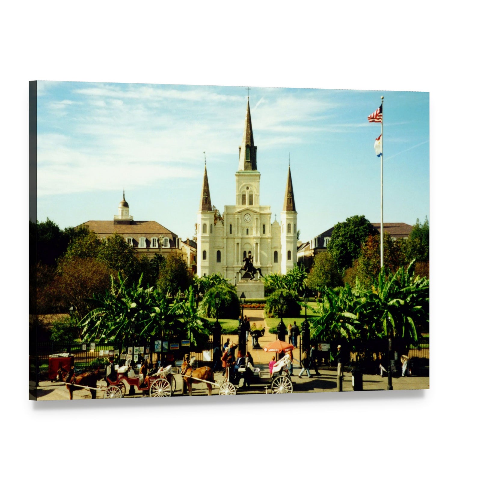 Jackson Square and St. Louis Cathedral Canvas Wall Art, single panel gallery wrapped canvas, angled product view
