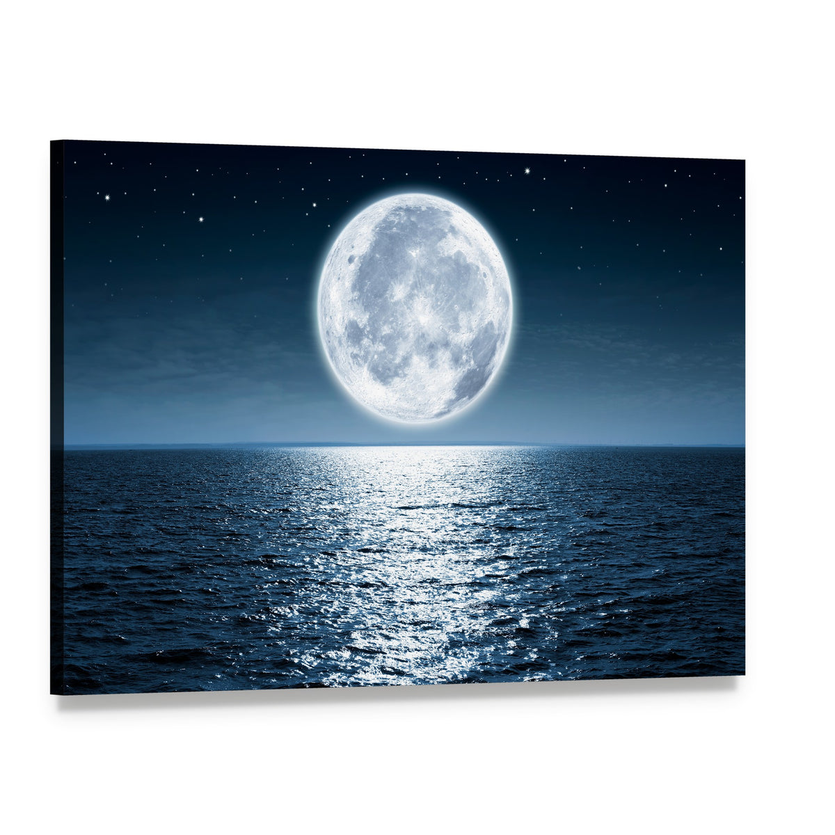 Ocean Moonlight Reflection Canvas Wall Art, single panel gallery wrapped canvas, angled product view