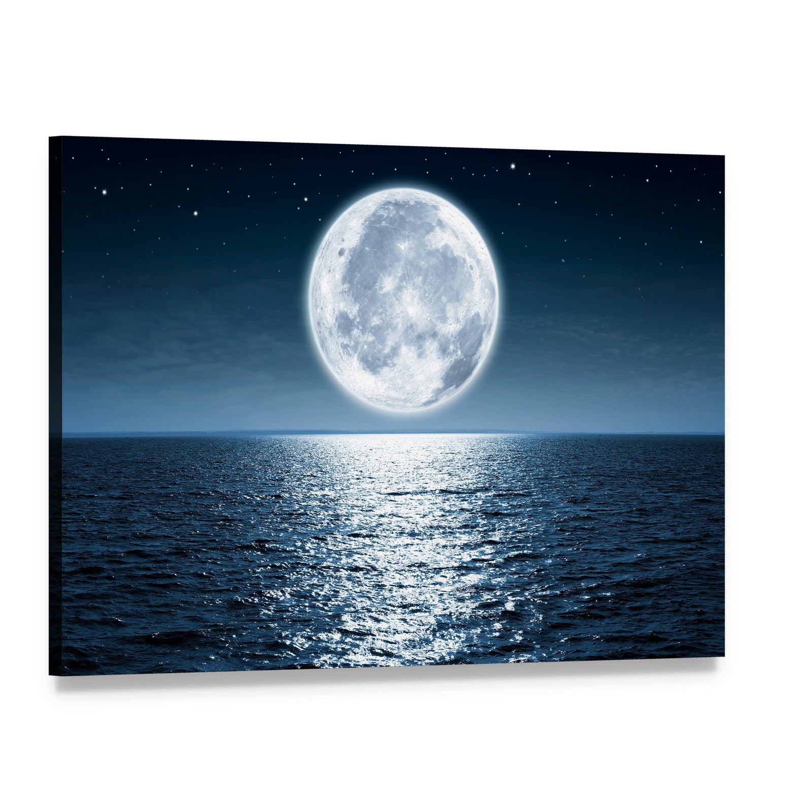 Ocean Moonlight Reflection Canvas Wall Art, single panel gallery wrapped canvas, angled product view