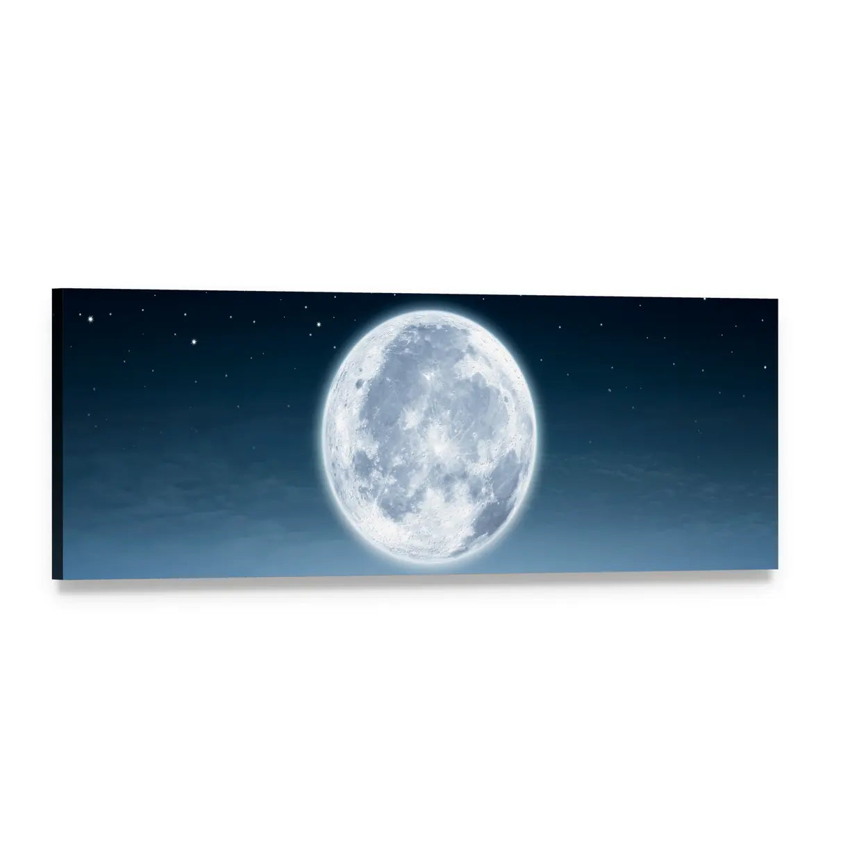 Moonlight Reflection Over Ocean Panoramic Canvas Wall Art, single panel gallery wrapped canvas, angled product view