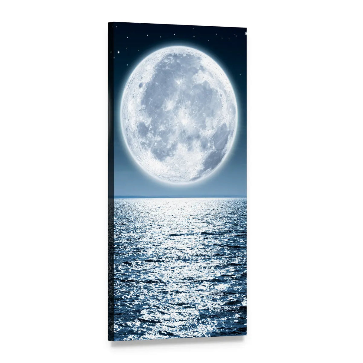 Moonlight Reflection on Ocean Vertical Canvas Wall Art, 1 panel 1 Vertical layout gallery wrapped canvas set, angled product view