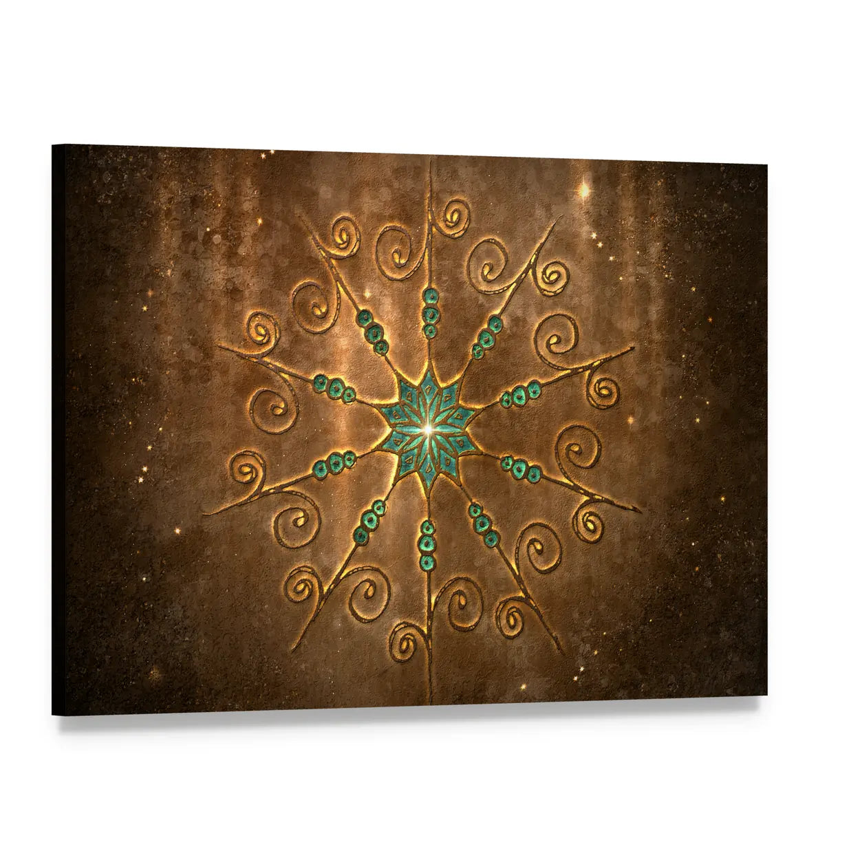 Fabric Style Mandala Canvas Wall Art, single panel gallery wrapped canvas, angled product view