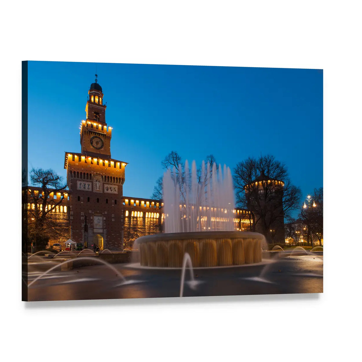 Sforza Castle at Night, Milan Canvas Wall Art, single panel gallery wrapped canvas, angled product view