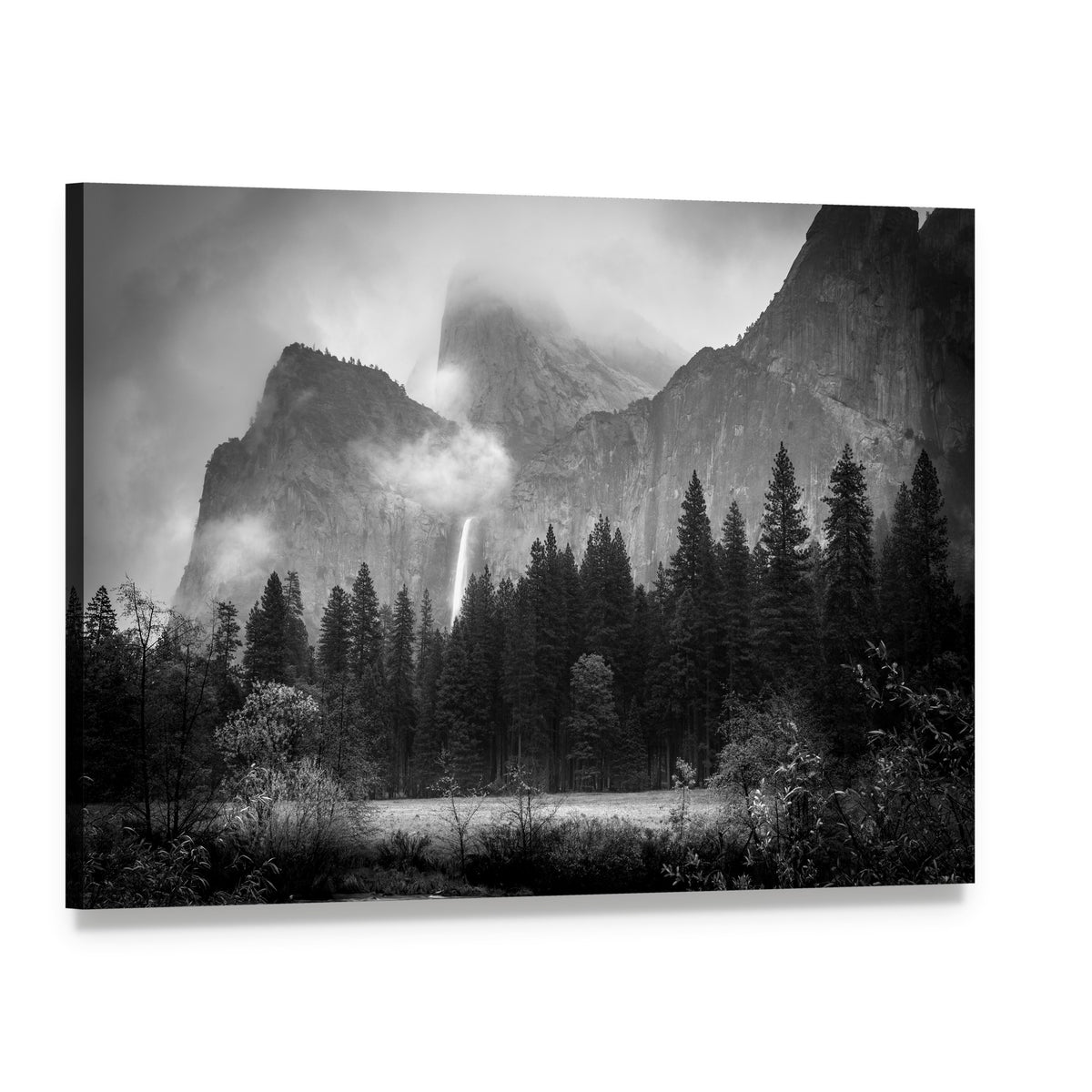 View of Bridalveil Falls Canvas Wall Art, single panel gallery wrapped canvas, angled product view