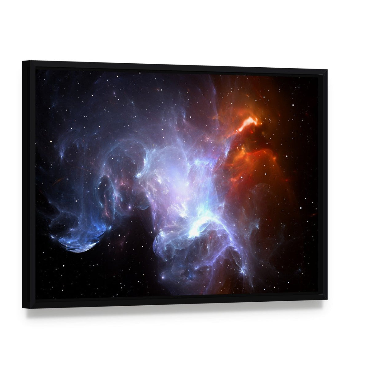 Space Nebula Canvas Wall Art, framed canvas in a black floater frame, angled product view