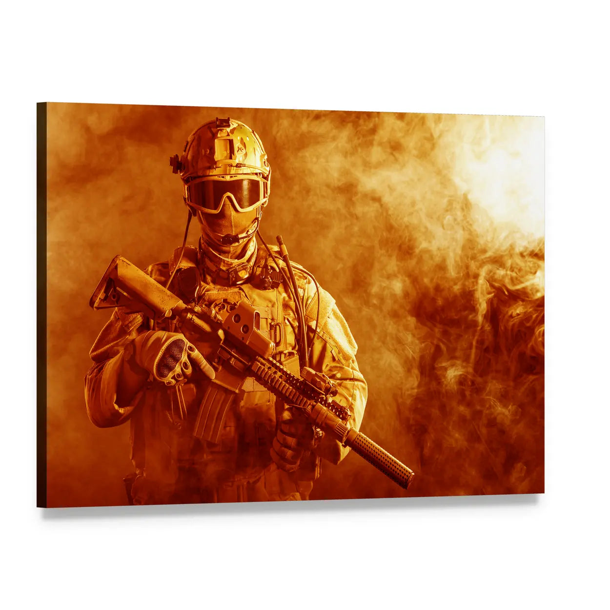 Special Forces Soldier Amid Amber Smoke Canvas Wall Art, single panel gallery wrapped canvas, angled product view