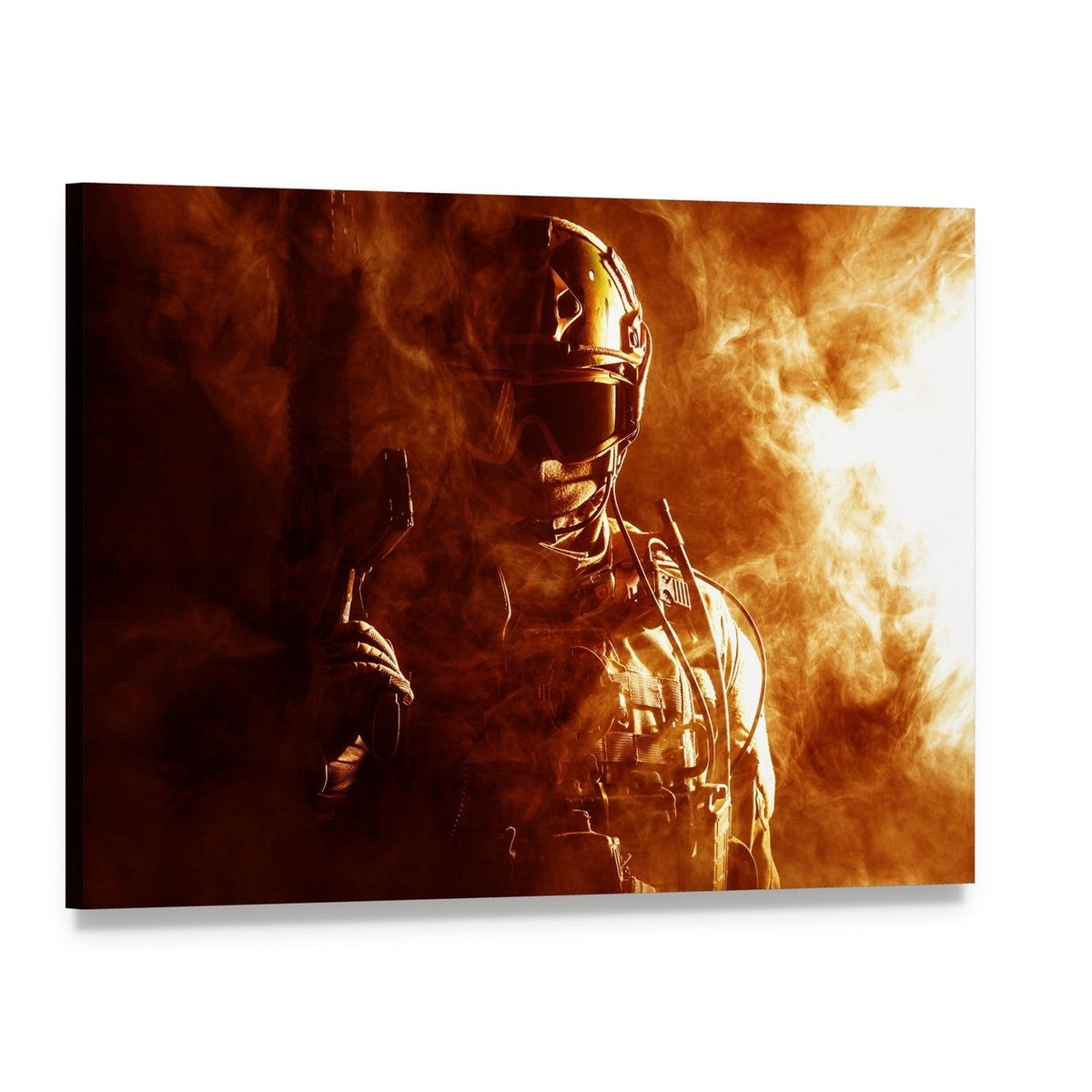 Special Forces Soldier in Smoke Canvas Wall Art, single panel gallery wrapped canvas, angled product view