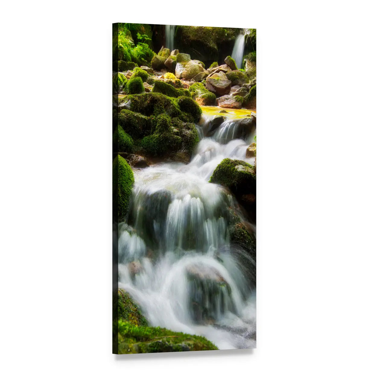 Torrent Waterfall with Mossy Rocks Vertical Canvas Wall Art, 1 panel 1 Vertical layout gallery wrapped canvas set, angled product view