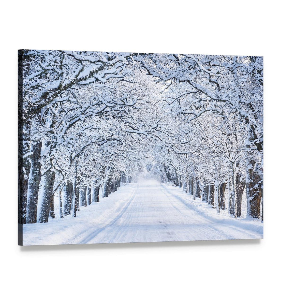 Alley in Snowy Morning Canvas Wall Art, single panel gallery wrapped canvas, angled product view
