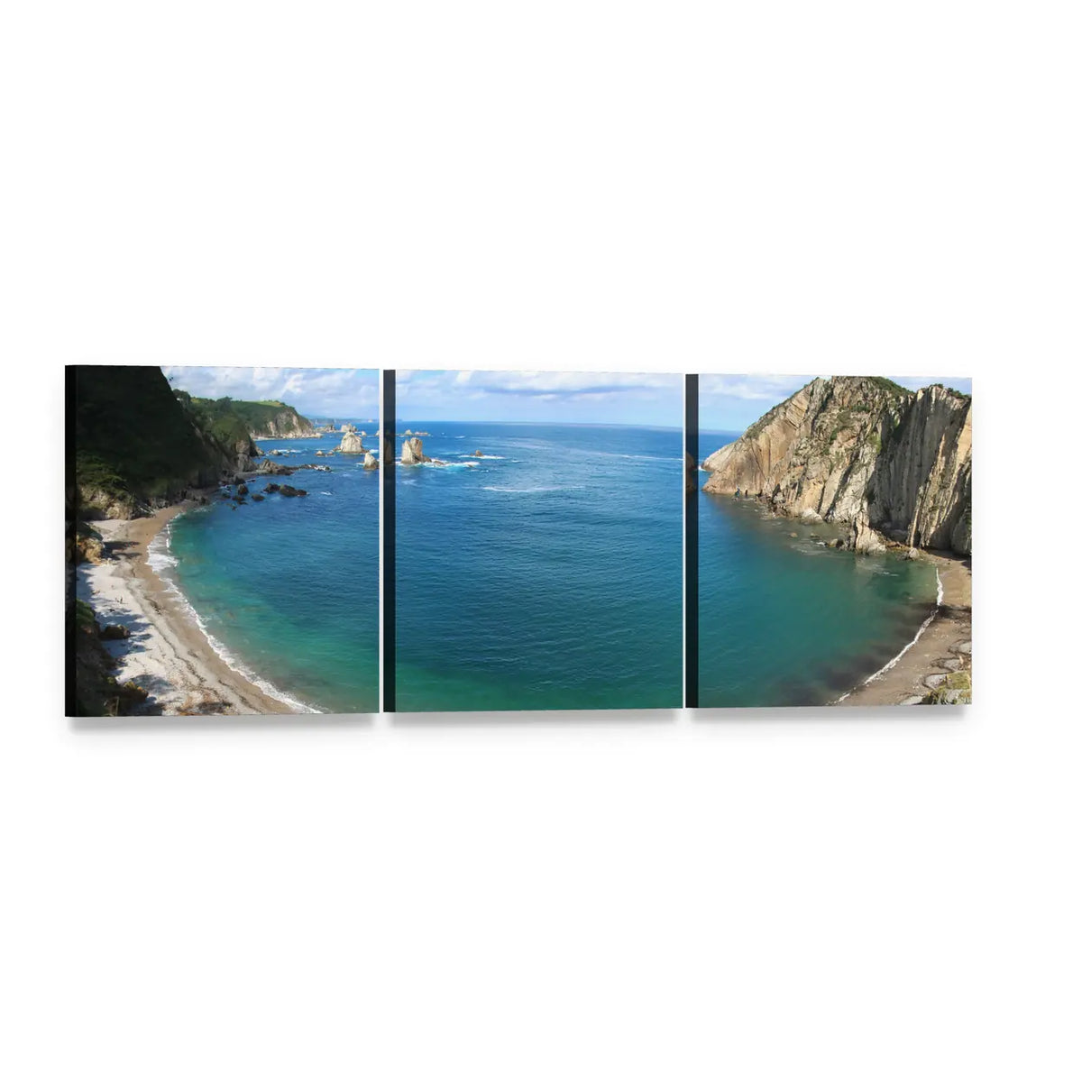 Paradise Beach in Austria Panoramic Canvas Wall Art, 3 panel 3 Piece layout gallery wrapped canvas set, angled product view