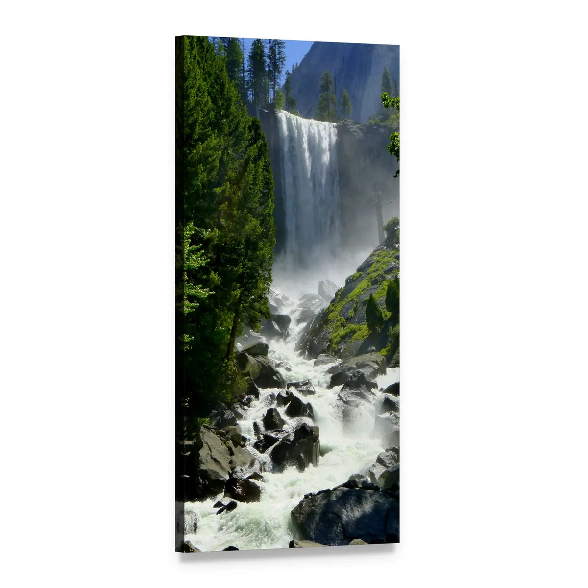 Waterfall in Yosemite Vertical Canvas Wall Art, 1 panel 1 Vertical layout gallery wrapped canvas set, angled product view