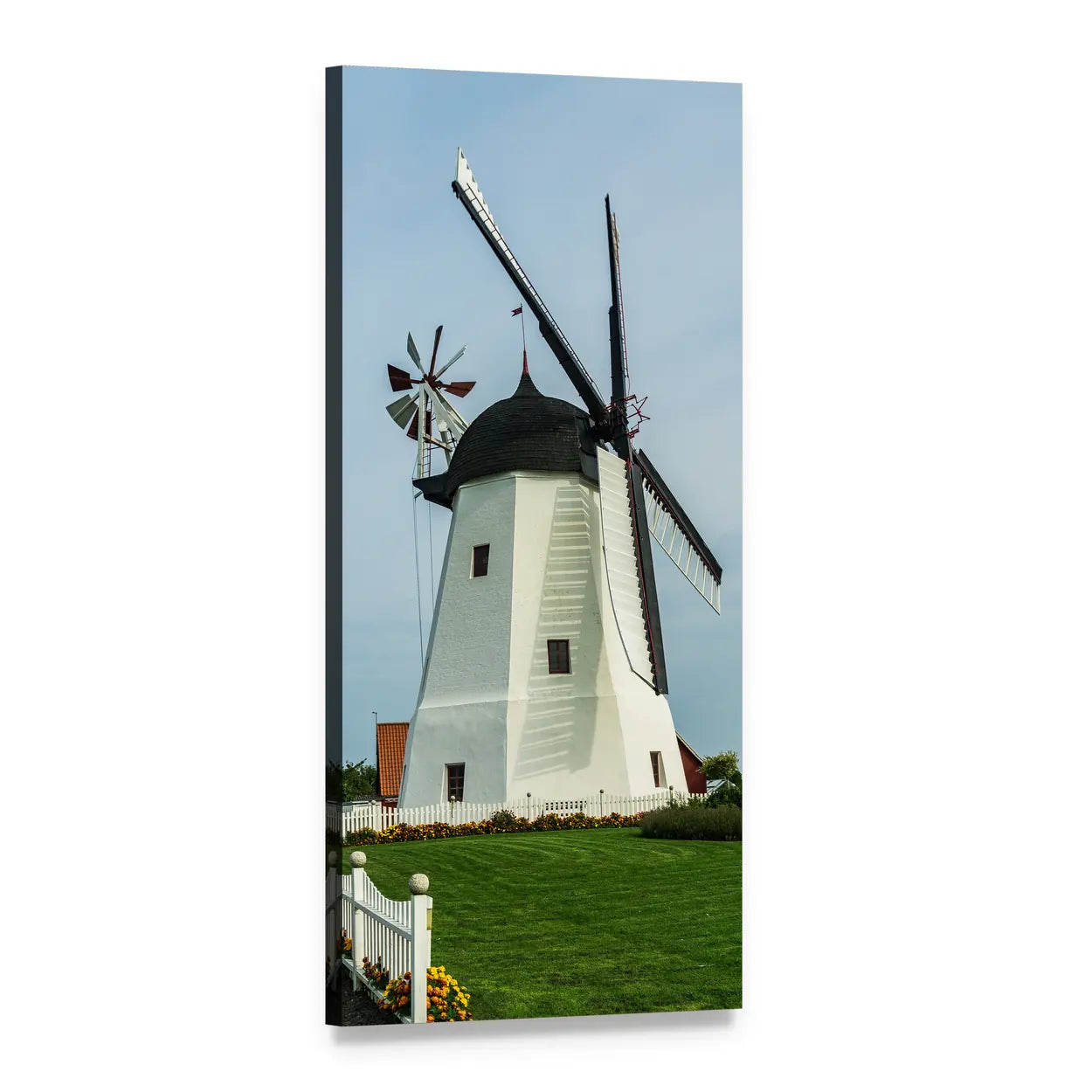 Windmill in Garden Meadow Vertical Canvas Wall Art, 1 panel 1 Vertical layout gallery wrapped canvas set, angled product view