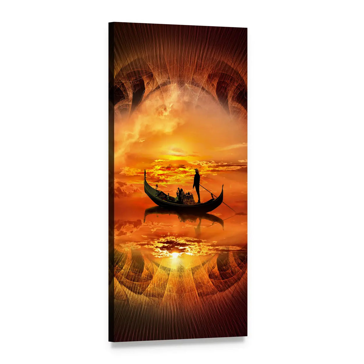 Gondolier Silhouette at Golden Sunset Vertical Canvas Wall Art, 1 panel 1 Vertical layout gallery wrapped canvas set, angled product view