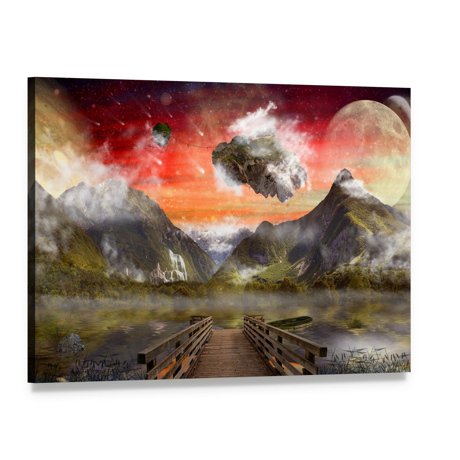 Floating Island Over Moonlit Lake Canvas Wall Art, single panel gallery wrapped canvas, angled product view