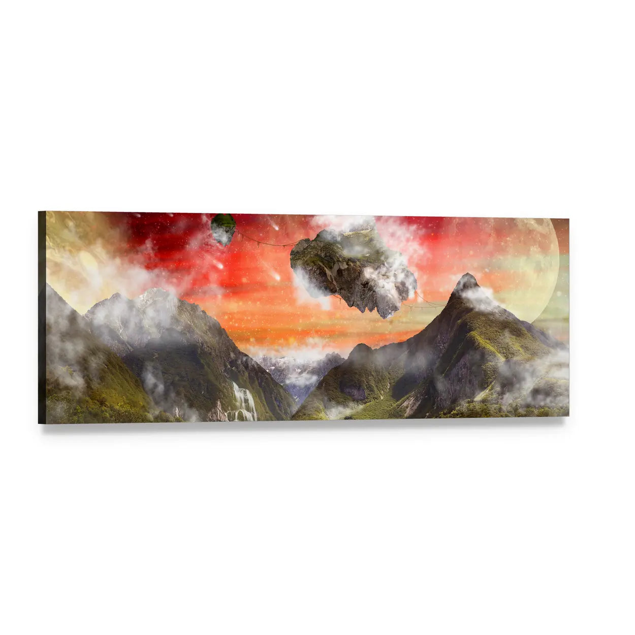 Fantasy Floating Islands with Nebula Sky Panoramic Canvas Wall Art, single panel gallery wrapped canvas, angled product view