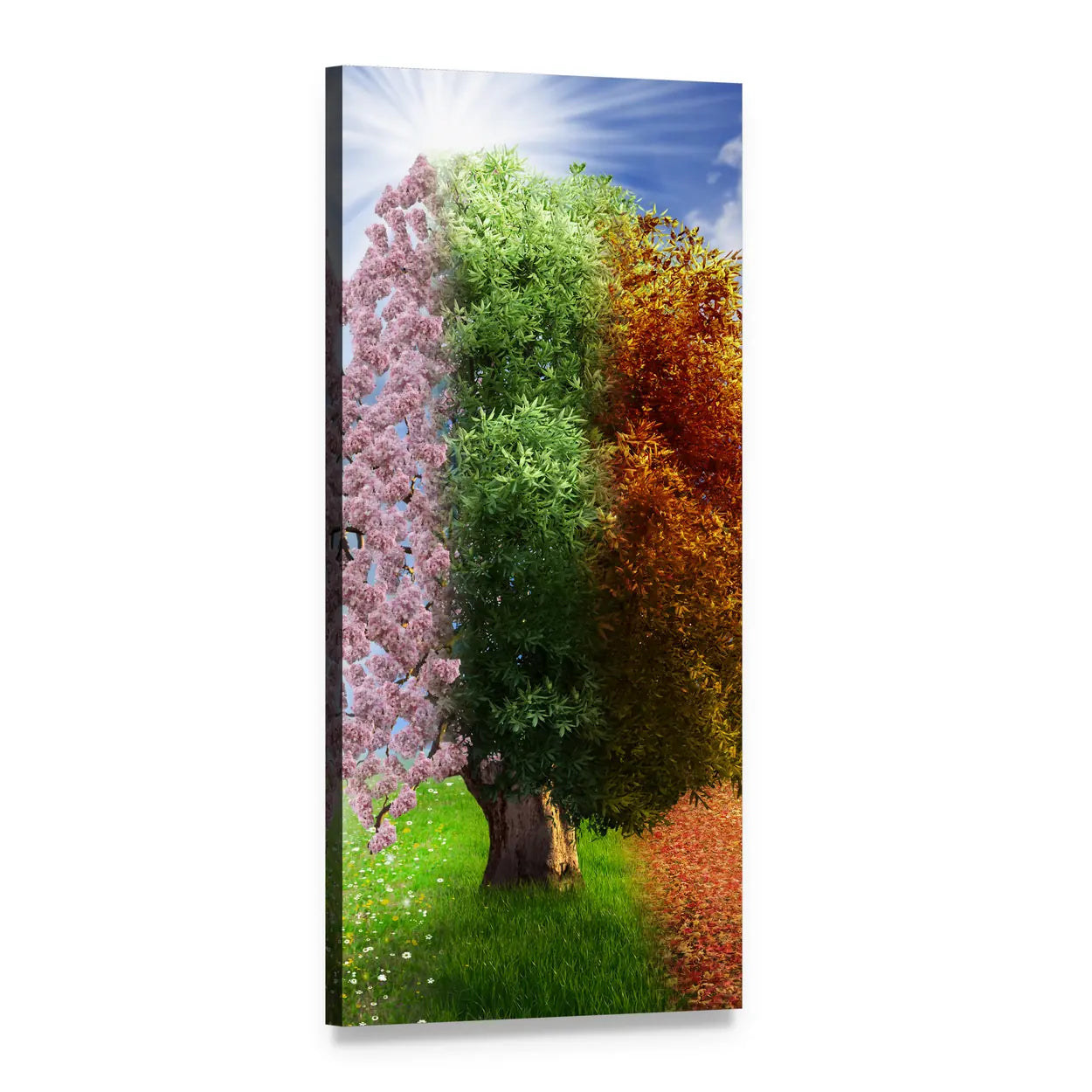 Four Seasons Tree Vertical Canvas Wall Art, 1 panel 1 Vertical layout gallery wrapped canvas set, angled product view