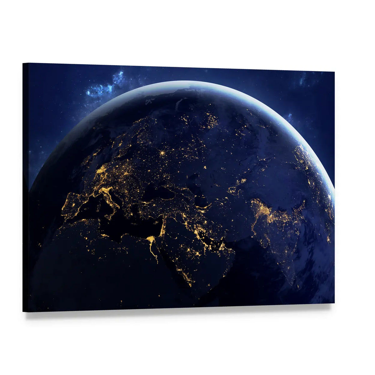 Earth at Night with Mediterranean Lights Canvas Wall Art, single panel gallery wrapped canvas, angled product view