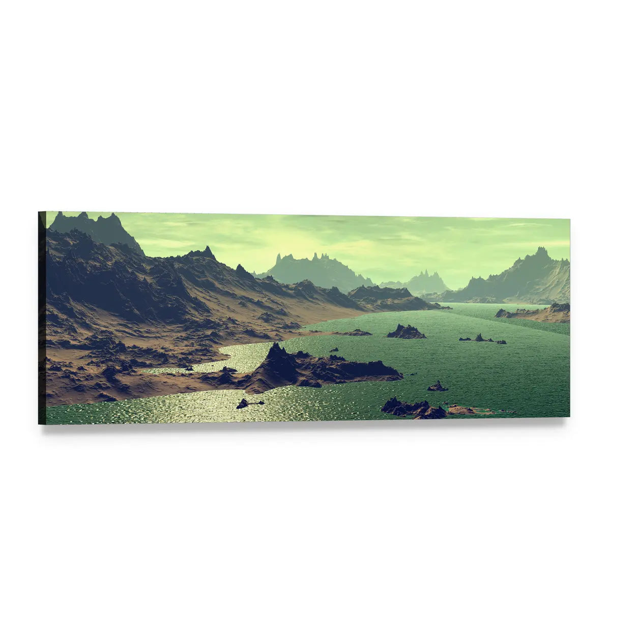 Alien Lake with Jagged Mountains Canvas Wall Art, single panel gallery wrapped canvas, angled product view