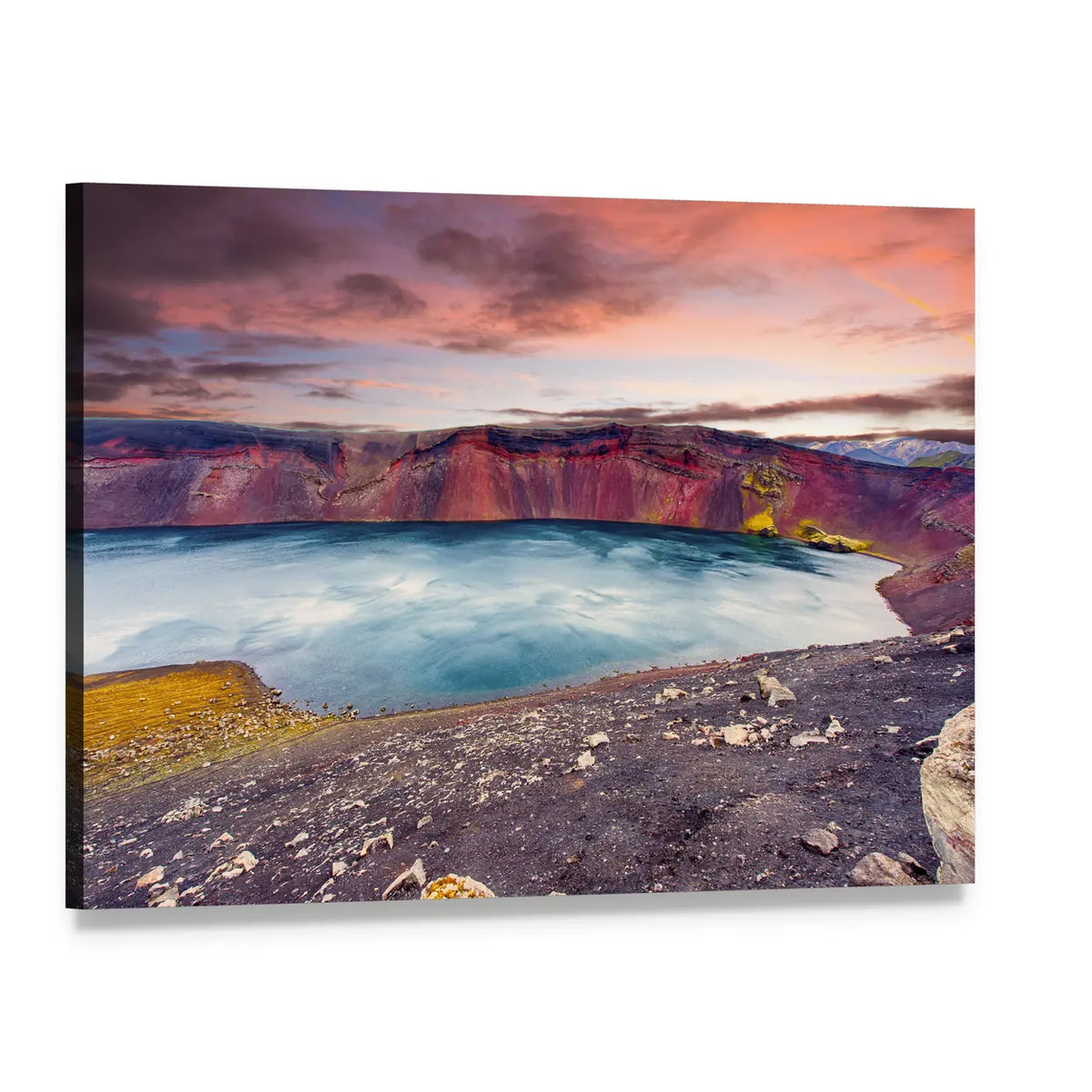 Sunset Over Ljotipollur Lake Canvas Wall Art, single panel gallery wrapped canvas, angled product view