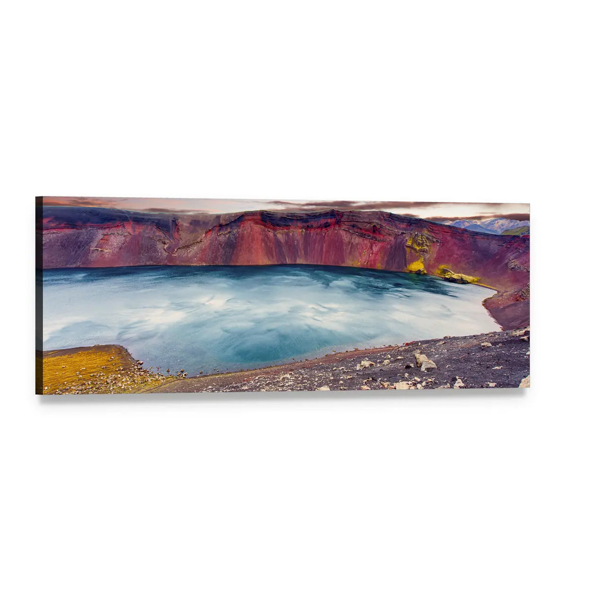 Sunset Over Ljotipollur Lake Panoramic Canvas Wall Art, single panel gallery wrapped canvas, angled product view