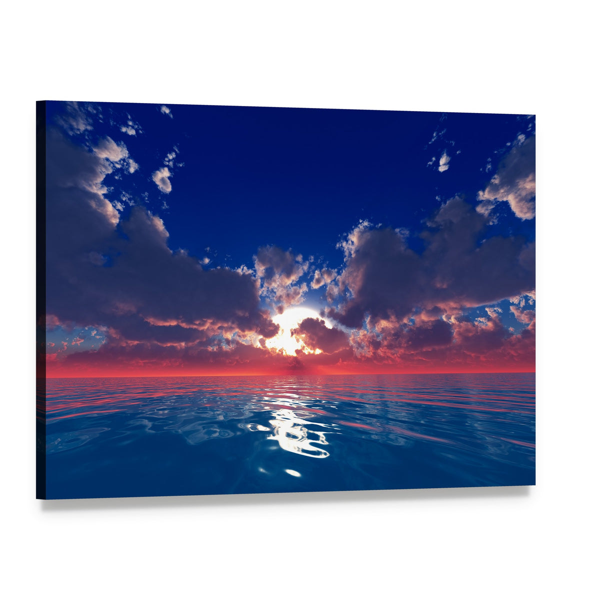 Sun Rays Over Ocean at Sunset Canvas Wall Art, single panel gallery wrapped canvas, angled product view