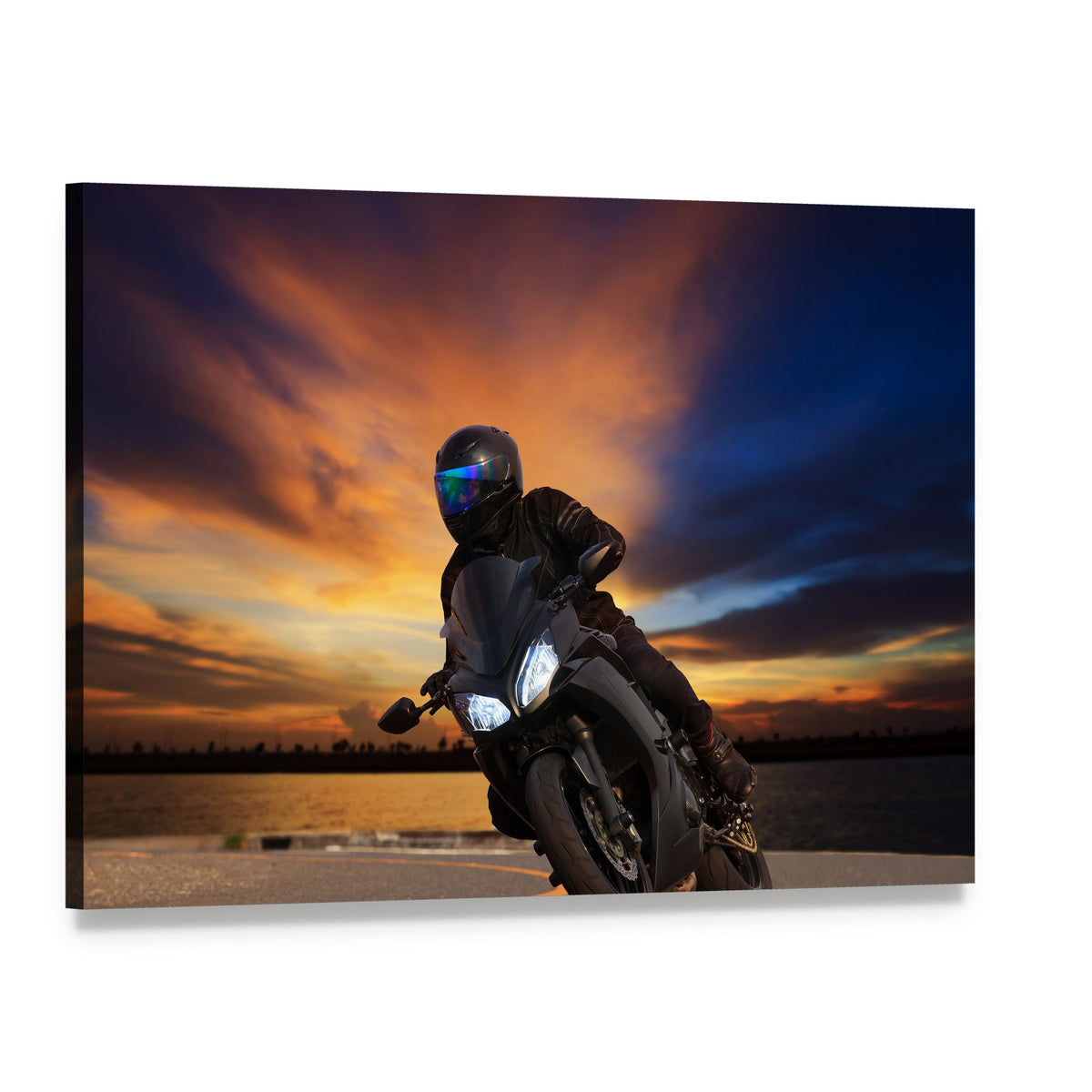 Young Bike Rider Canvas Wall Art, single panel gallery wrapped canvas, angled product view