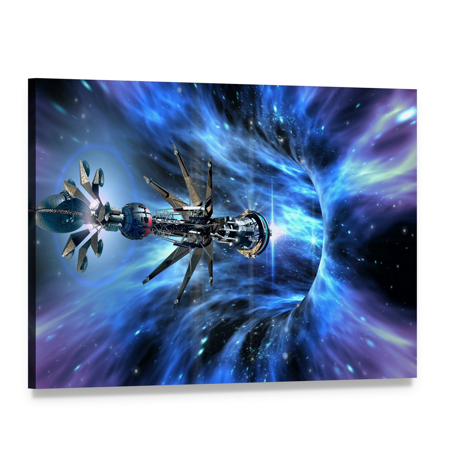 Futuristic Spacecraft Planet Canvas Wall Art, single panel gallery wrapped canvas, angled product view