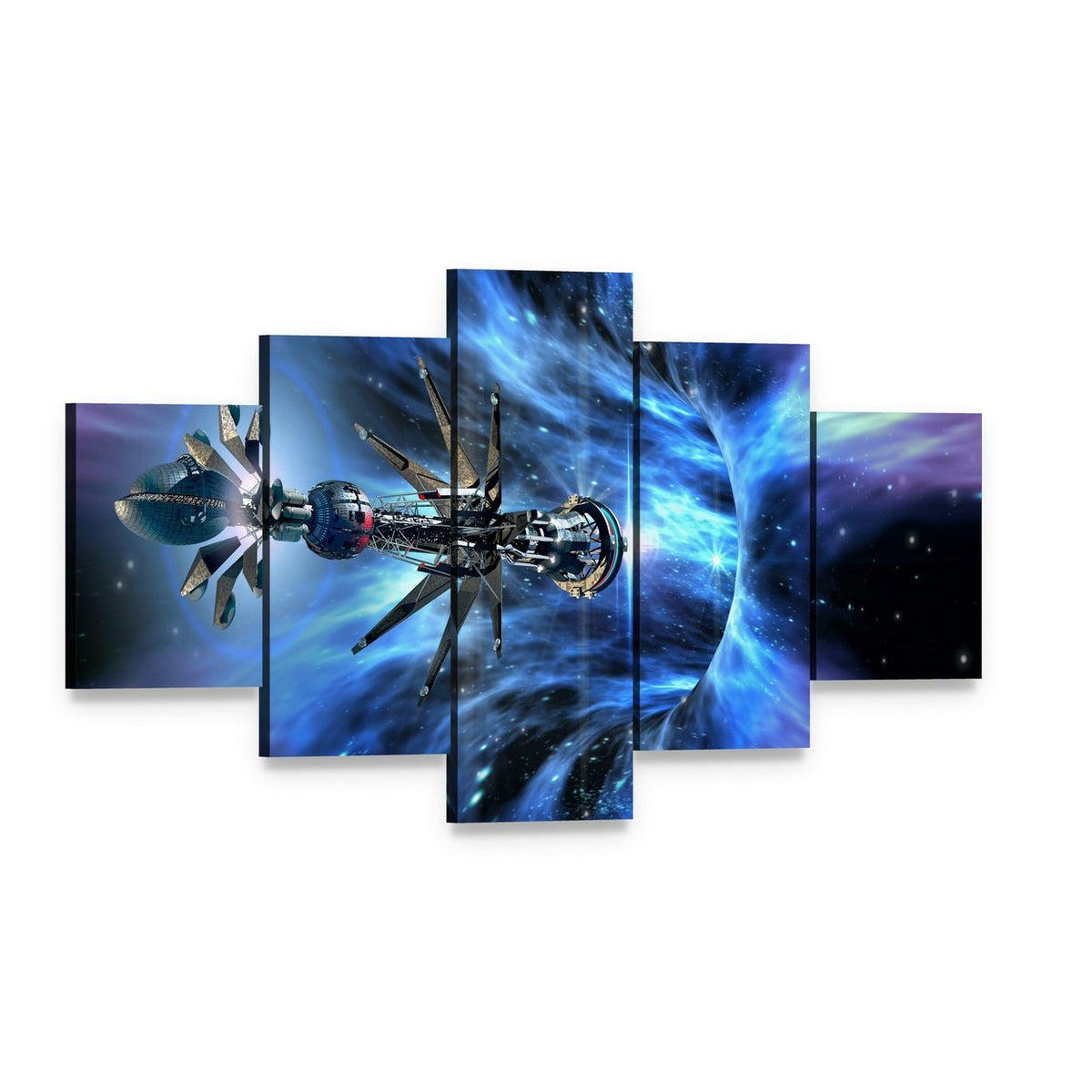 Futuristic Spacecraft Planet Canvas Wall Art, 5 panel 5 Star layout gallery wrapped canvas set, angled product view